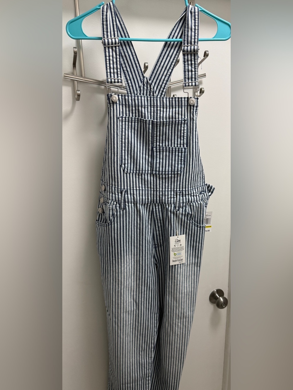 Kensie Blue and White Stripe Overalls